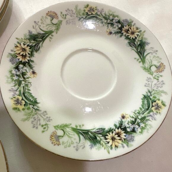 Replacement 3 dessert plates.1 cup saucer VTG china with green floral pattern, - Picture 4 of 6